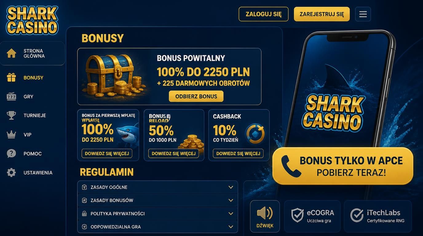 Ekran aplikacji z ofertą bonusów i certyfikatami uczciwości
